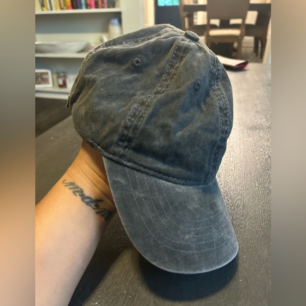 Black denim strap back hat